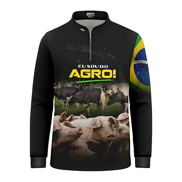 Camisa UV50 Agro Infantil Brk Eu Sou do Agro Vacas e Porcos