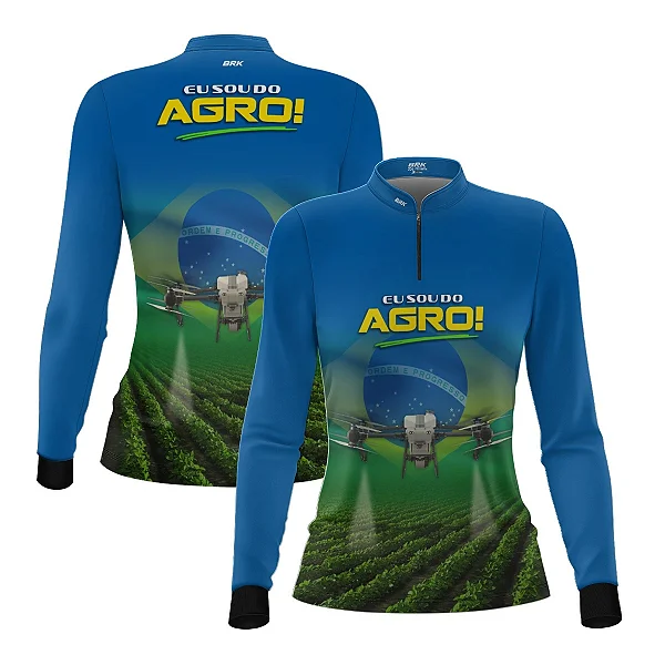 Camisa UV50 Agro Feminina Brk Eu Sou do Agro Azul Drone