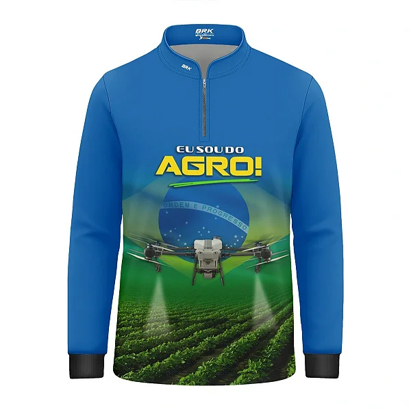 Camisa UV50 Agro Infantil Brk Eu Sou do Agro Azul Drone
