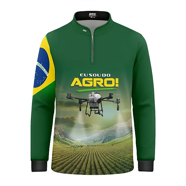 Camisa UV50 Agro Infantil Brk Eu Sou do Agro Verde Drone