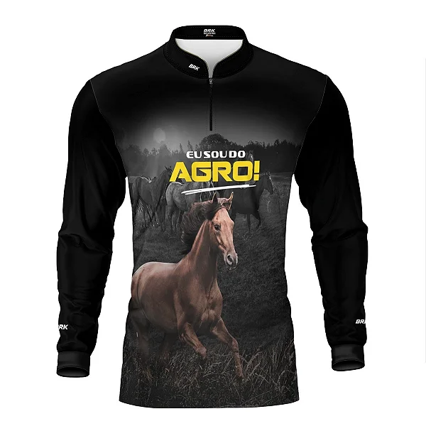 Camisa UV50 Agro Brk Eu Sou do Agro Preta Cavalos
