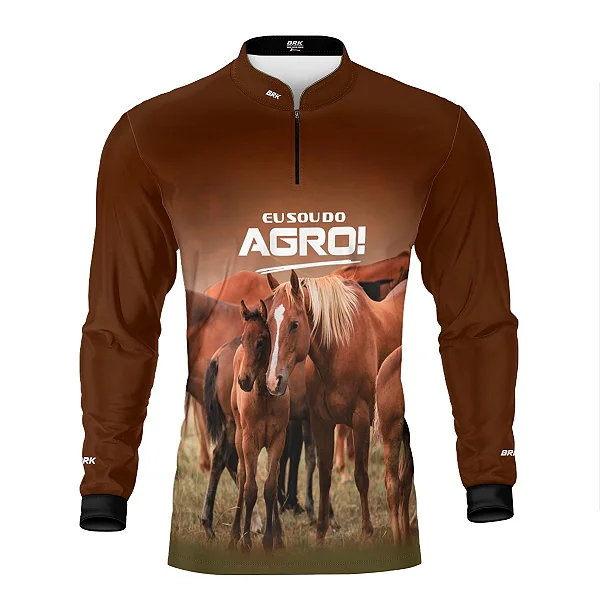 Camisa UV50 Agro Brk Eu Sou do Agro Marrom Cavalos