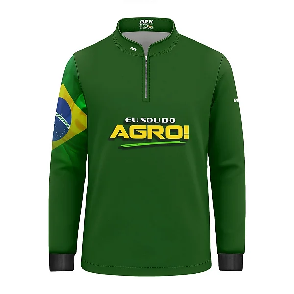 Camisa UV50 Agro Infantil Brk Eu Sou do Agro Verde Básica Bandeira do Brasil