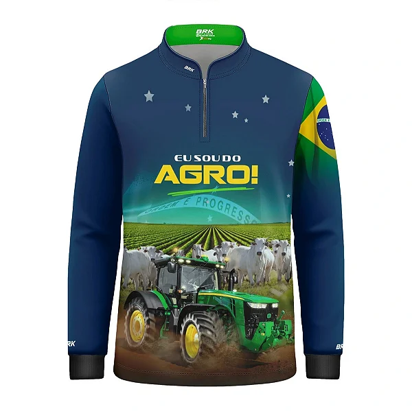 Camisa UV50 Agro Infantil Brk Eu Sou do Agro Azul Brasil