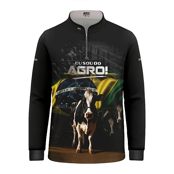 Camisa UV50 Agro Infantil Brk Eu Sou do Agro Preta Vaca Holandesa