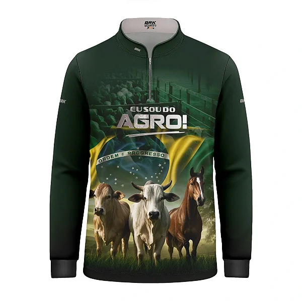 Camisa UV50 Agro Infantil Brk Eu Sou do Agro Verde Pecuária Brasil