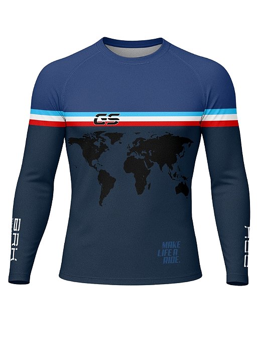 Camisa UV50 Segunda Pele Brk GS Adventure Mapa Mundi Azul