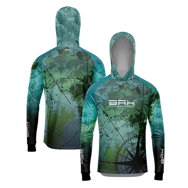 Camisa de Pesca Brk com Luva e Capuz Hybrid Mapa Brasil com Proteção Solar UV50+