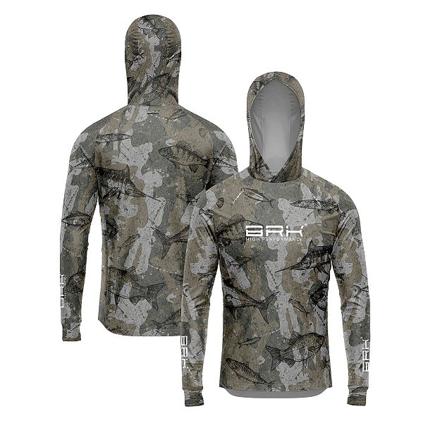 Camisa de Pesca Brk com Luva e Capuz Hybrid Camuflada Peixe com Proteção Solar UV50+