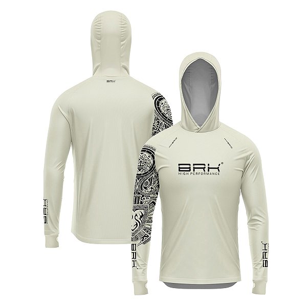 Camisa de Pesca Brk com Luva e Capuz Hybrid Essencial Maori Bege com Proteção Solar UV50+