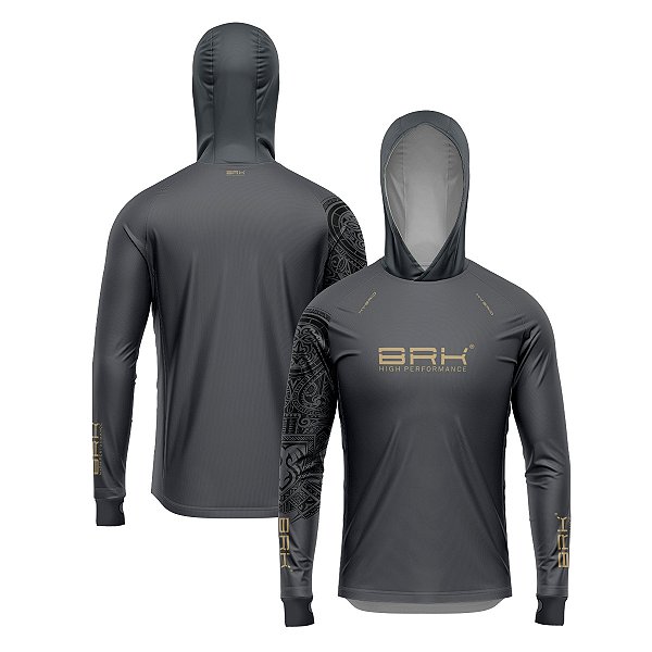 Camisa de Pesca Brk com Luva e Capuz Hybrid Sport Maori Cinza com Proteção Solar UV50+