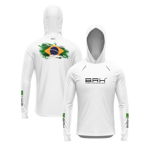 Camisa de Pesca Brk com Luva e Capuz Hybrid Branca Brasil com Proteção Solar UV50+
