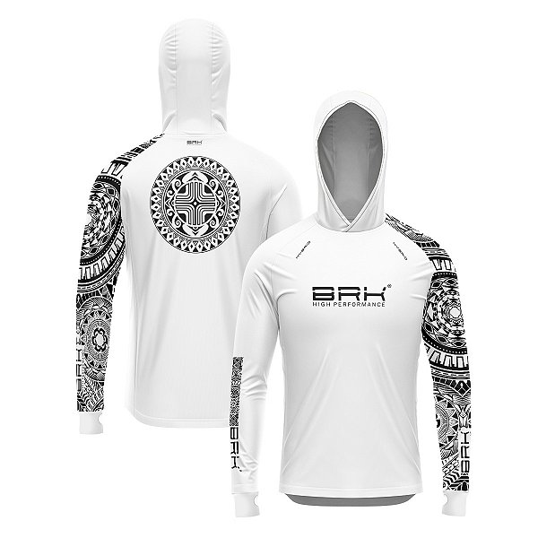 Camisa de Pesca Brk com Luva e Capuz Hybrid Branca Maori com Proteção Solar UV50+