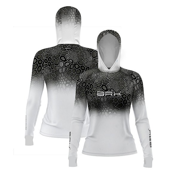 Camisa de Pesca Feminina Brk com Luva e Capuz Hybrid Criptek Branca com Proteção Solar UV50+