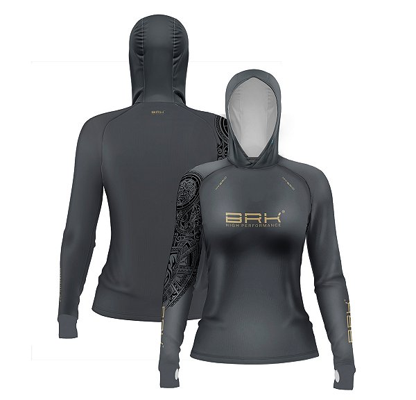 Camisa de Pesca Feminina Brk com Luva e Capuz Hybrid Sport Maori Cinza com Proteção Solar UV50+