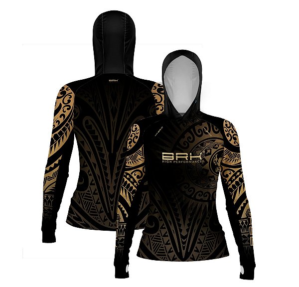 Camisa de Pesca Feminina Brk com Luva e Capuz Hybrid Maori Bege com Proteção Solar UV50+