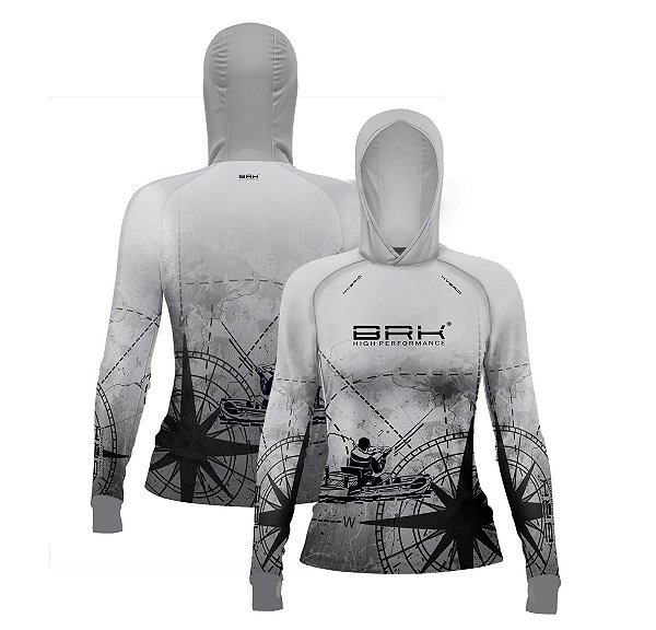 Camisa de Pesca Feminina Brk com Luva e Capuz Hybrid Caiaque com Proteção Solar UV50+