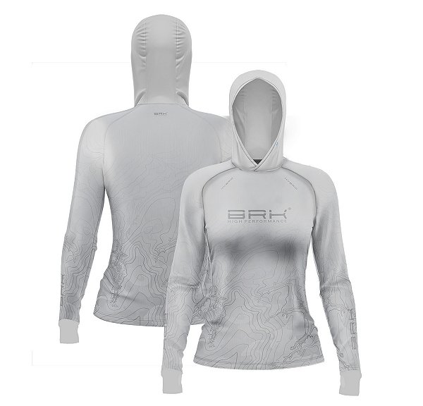 Camisa de Pesca Feminina Brk com Luva e Capuz Hybrid Clean Cinza com Proteção Solar UV50+