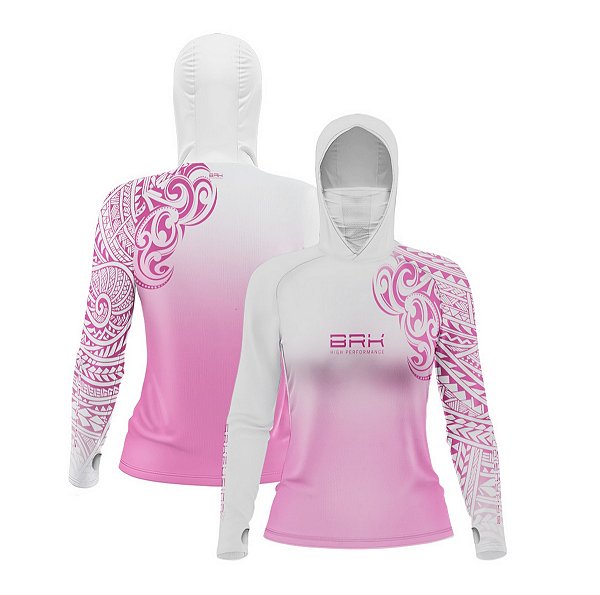 Camisa FusionX Feminina Maori Tribal Degradê Rosa BRK com Proteção Solar UV50+