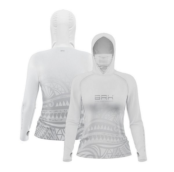 Camisa FusionX Feminina Maori Tribal Branca BRK com Proteção Solar UV50+