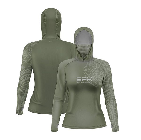 Camisa FusionX Feminina Maori Tribal Verde BRK com Proteção Solar UV50+