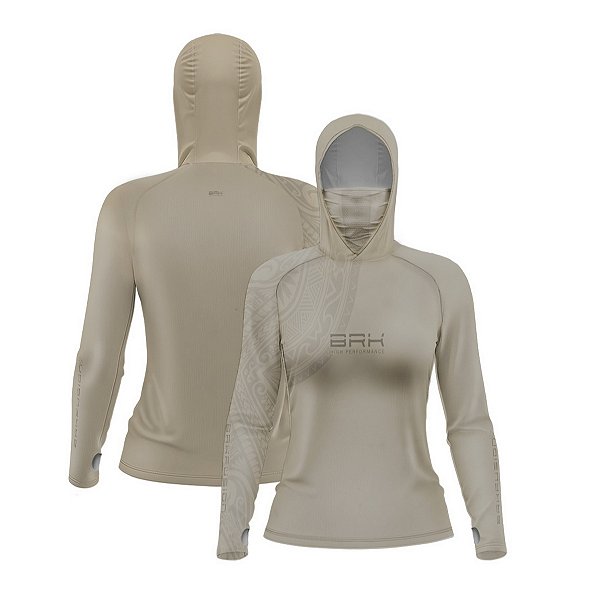 Camisa FusionX Feminina Maori Tribal Bege BRK com Proteção Solar UV50+