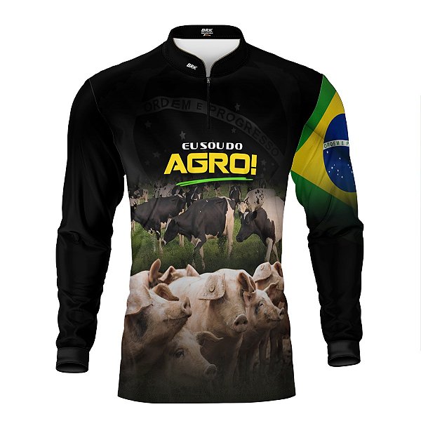 Camisa Agro Brk Eu Sou do Agro Preta Pecuária com Proteção UV50