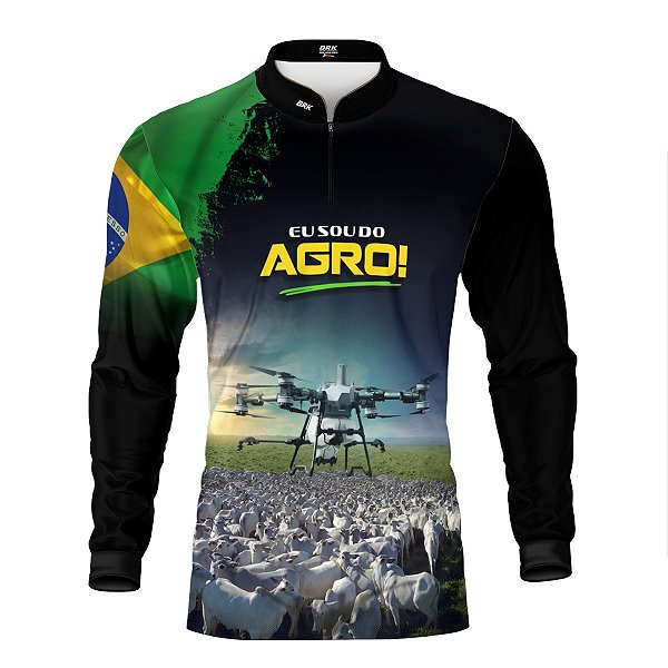 Camisa Agro Brk Eu Sou do Agro Preta Drone e Gado com Proteção UV50