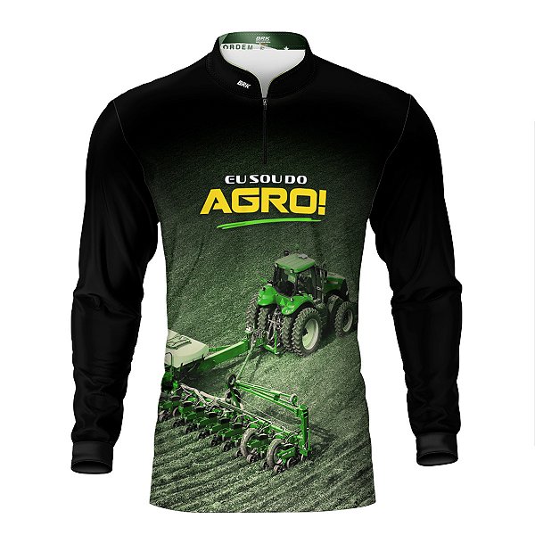 Camisa Agro Brk Eu Sou do Agro Preta Roçadeira com Proteção UV50