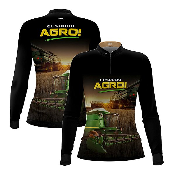 Camisa Agro Feminina Brk Eu Sou do Agro Colheitadeira com Proteção UV50