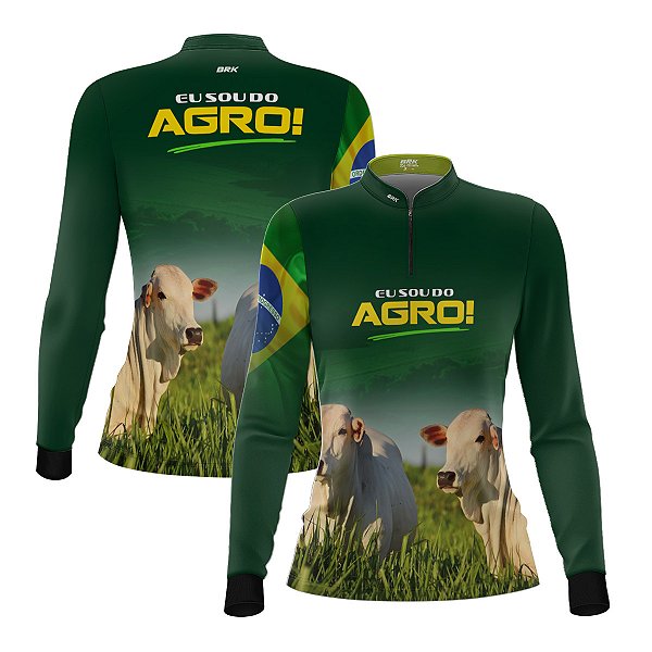 Camisa Agro Feminina Brk Eu Sou do Agro Verde Gados com Proteção UV50