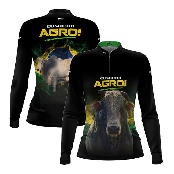 Camisa Agro Feminina Brk Eu Sou do Agro Preta Boi com Proteção UV50