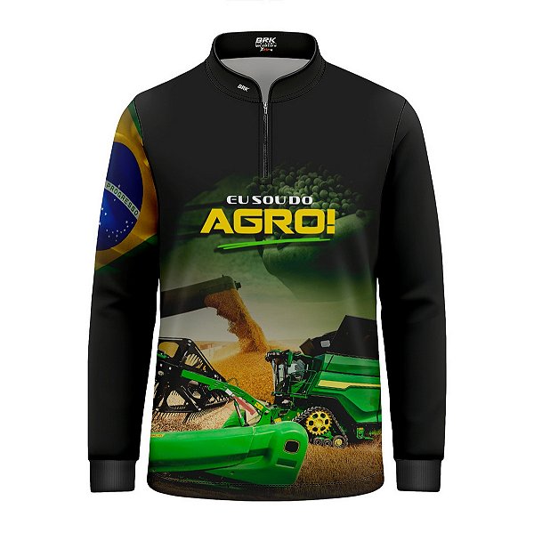 Camisa Agro Infantil Brk Eu Sou do Agro Colheitadeira Verde com Proteção UV50
