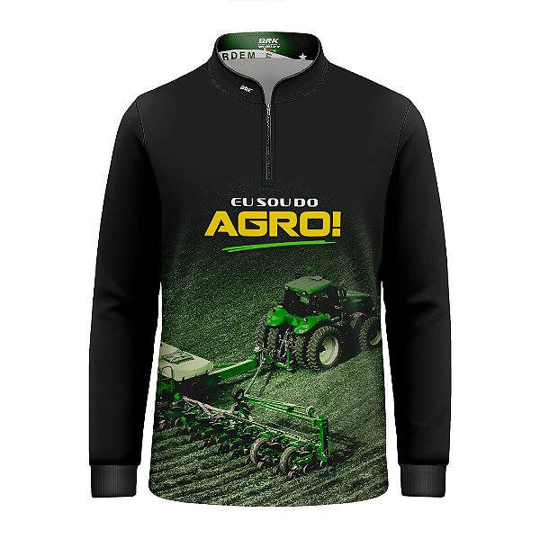 Camisa Agro Infantil Brk Eu Sou do Agro Preta Roçadeira com Proteção UV50
