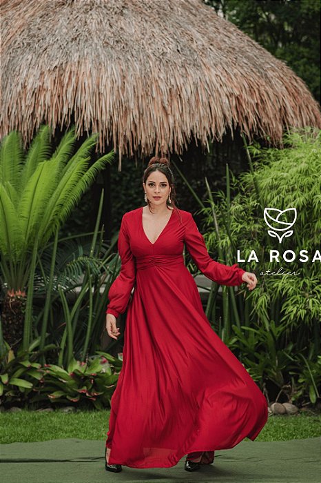 Vestido Tecido Crepe - Manga Longa - La Rosa Atelier | Vestidos de festa,  formaturas e casamentos