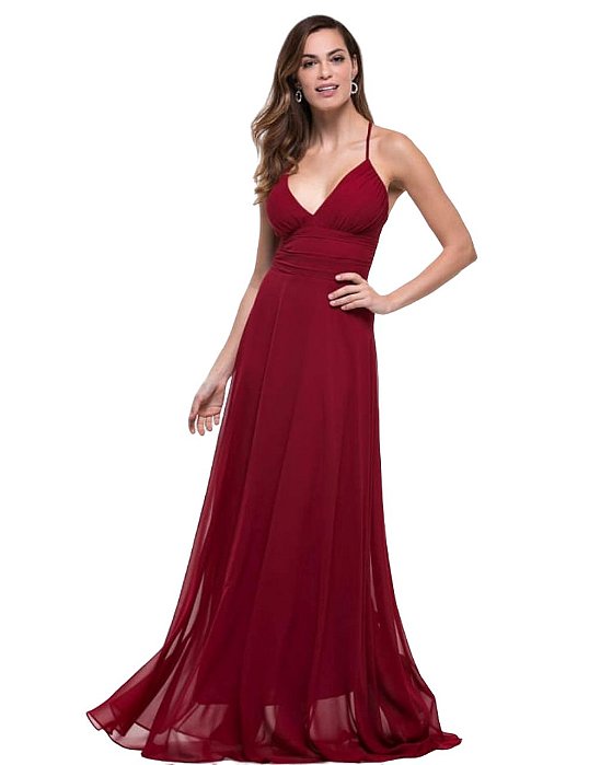 vestido longo drapeado na cintura