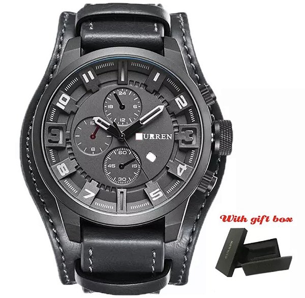 Relógio Curren 8225 Masculino Cinza Couro
