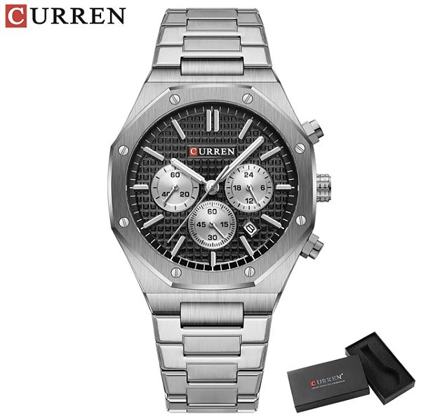 Relógio Curren 8440 Preto com Prata
