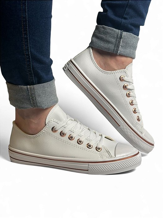 Tênis Star PREMIUM NAPA Branco Ilhós Bronze/Bronze