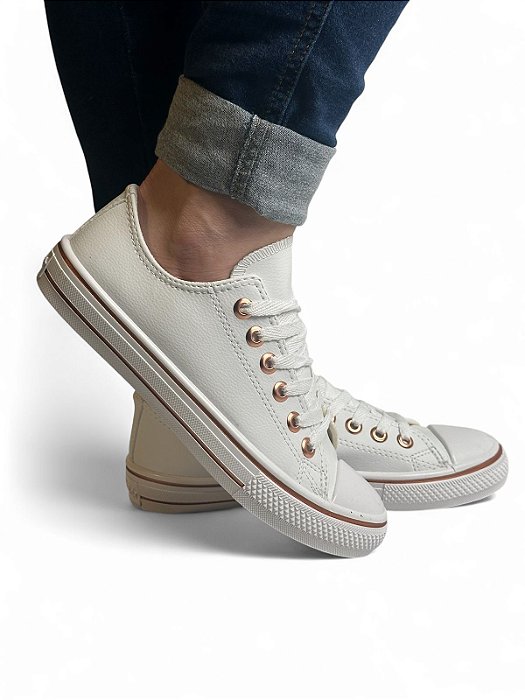 Tênis Star PREMIUM NAPA Branco Ilhós Bronze/Bronze