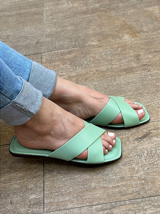 Chinelo Rasteira Cruzado Liso Verde Menta