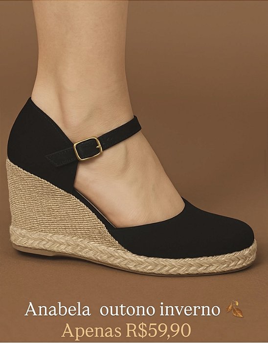 Anabela Espadrille Fivela Preta
