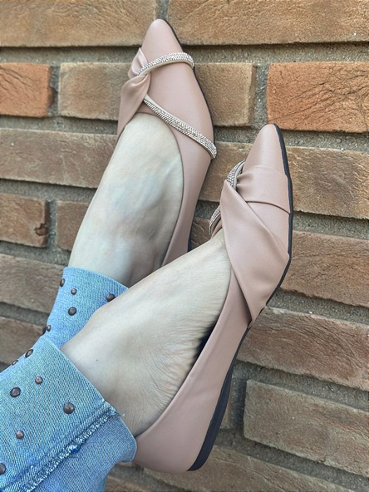Sapatilha Bico Fino Berlim Nude/Strass