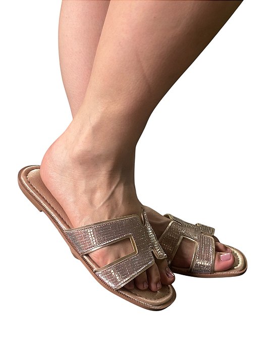 Chinelo H Cristal Rosê Gold