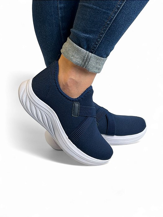 Tênis Meia Luxo Elástico Cruzado Marinho Palmilha em gel