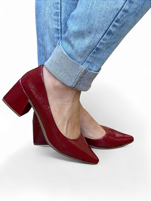 Scarpin Vermelho Verniz Molhado