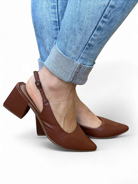 Scarpin Slingback Café Liso