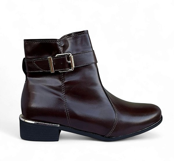 Bota Cano Curto Luxo Fivela Café