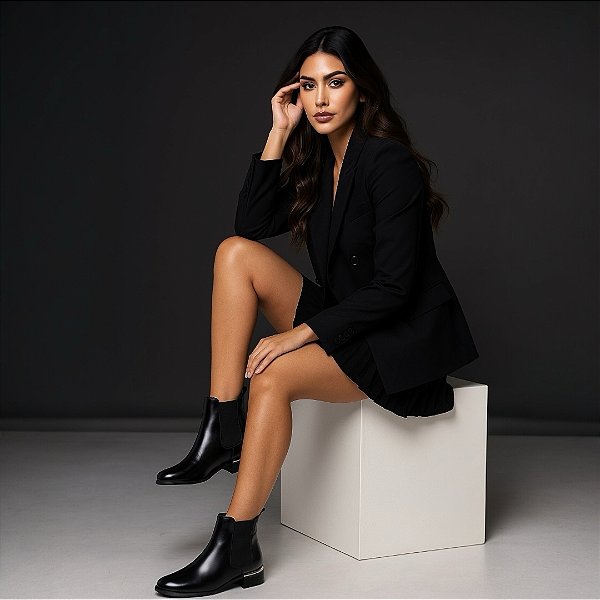 Bota Cano Curto Luxo Elástico Preta