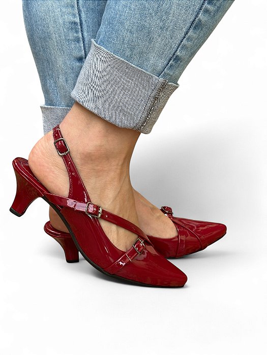 Scarpin Slingback Salto Fino Vermelho